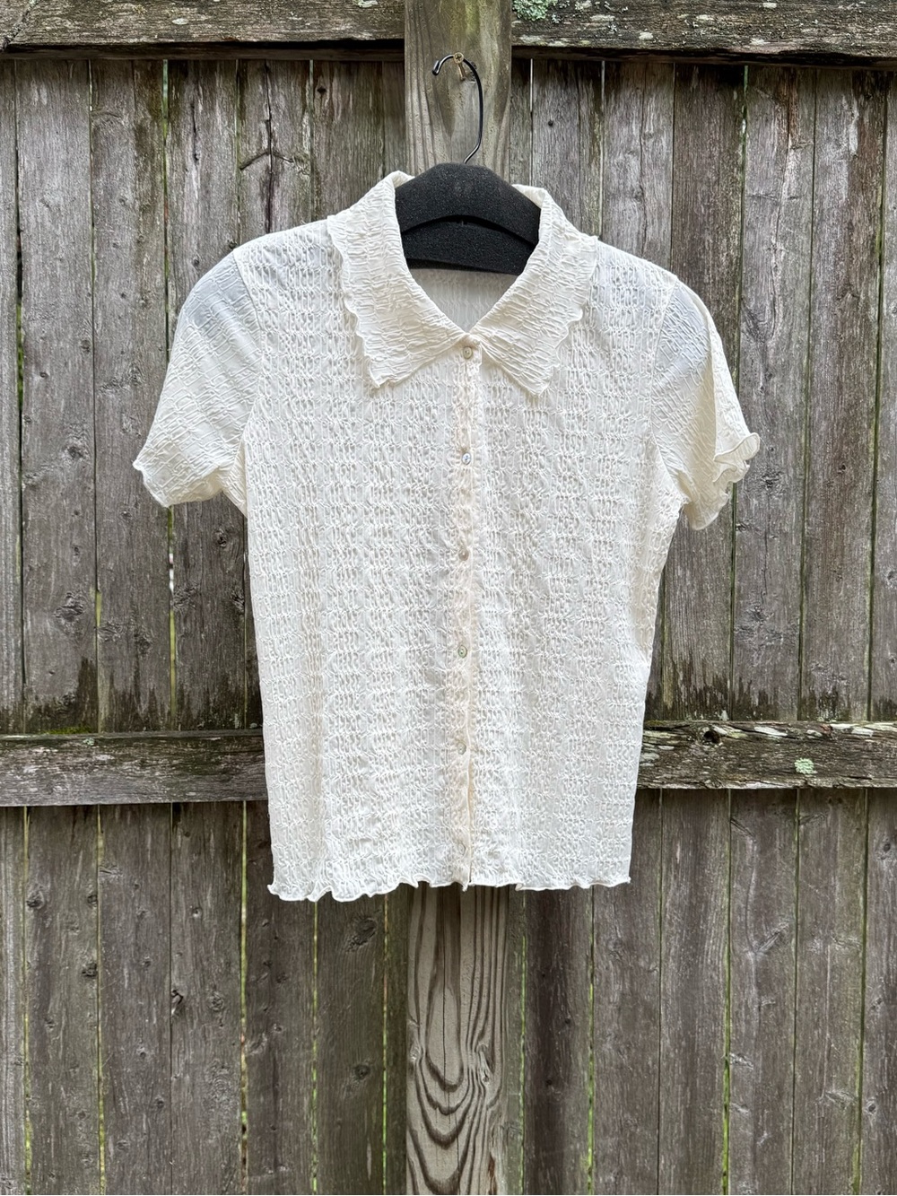 Vince Cream Short-Sleeve Button-Front Textured Top